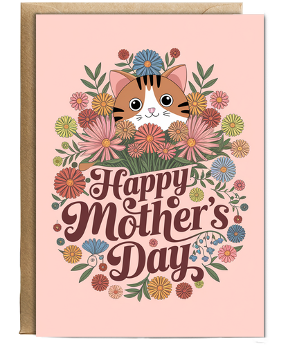 Happy Mother's Day - Cat with Flowers