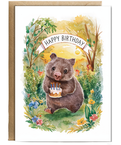 Happy Birthday cute wombat watercolour