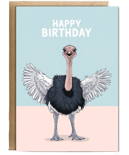 Birthday Card Ostrich cute with wings