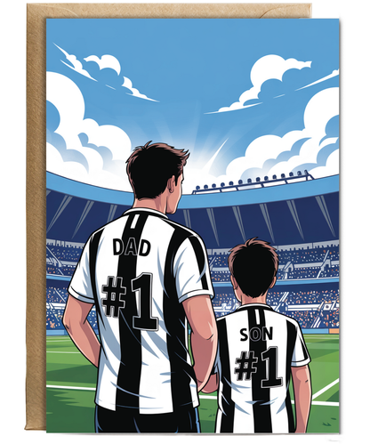 football black and white striped number one dad and son