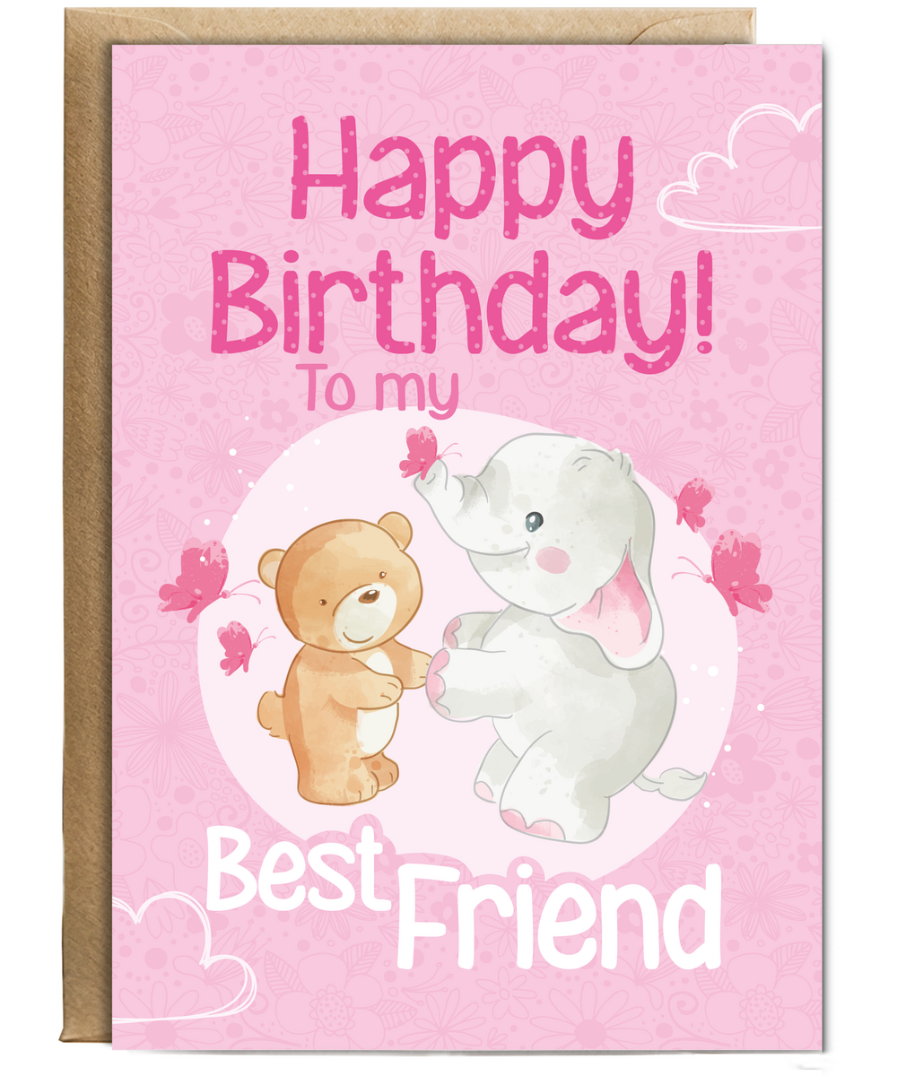 Happy Birthday Card to My Sister Bear and Elephant in Pink