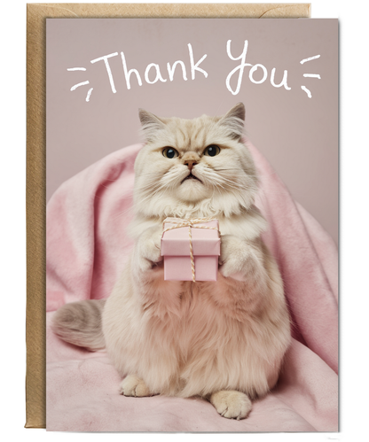 Thank You with Cat with a Gift Box