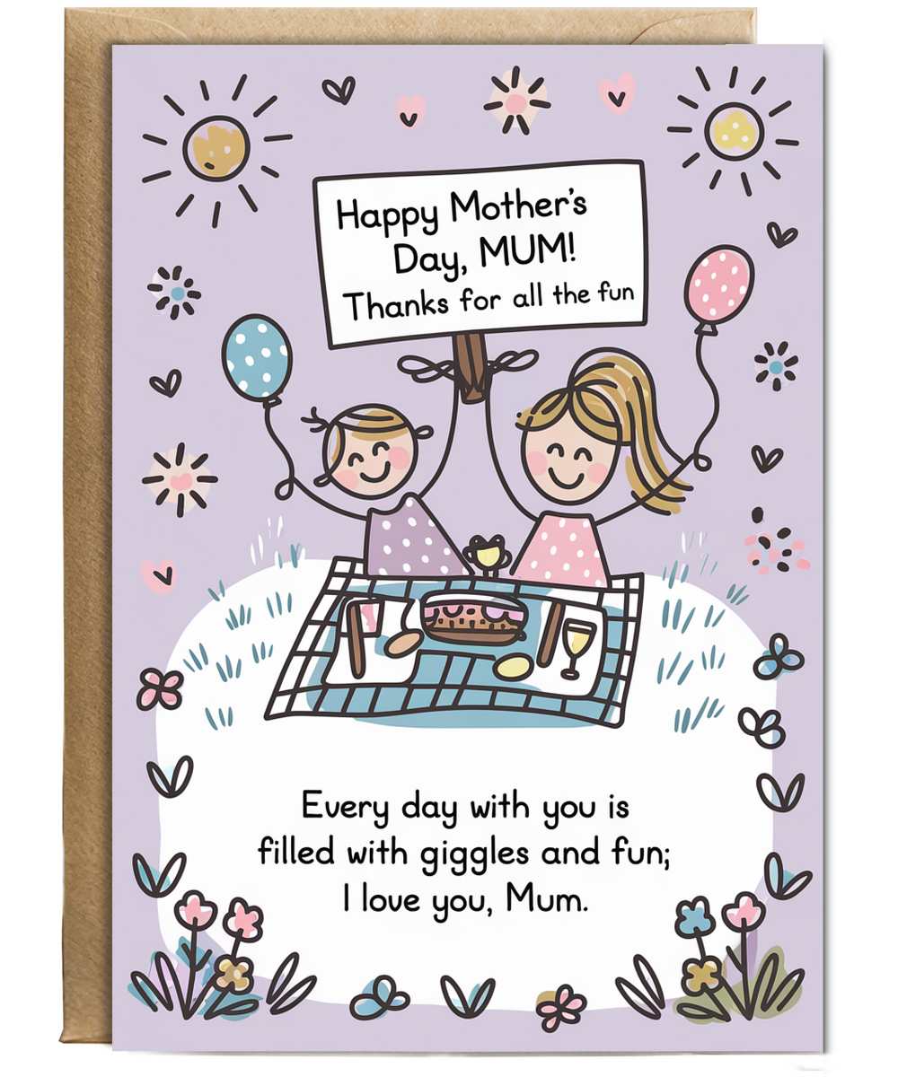 Mother's Day Card Mum Thanks for All the Fun from daughter