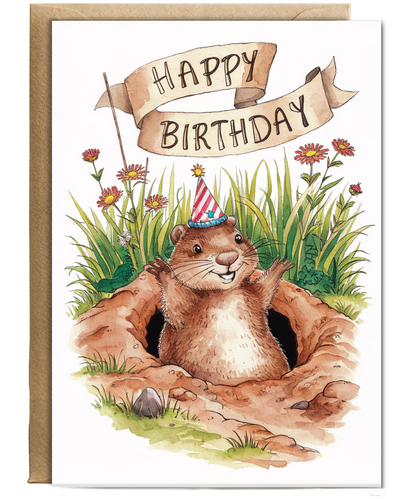 Happy Birthday cute ground hog watercolour