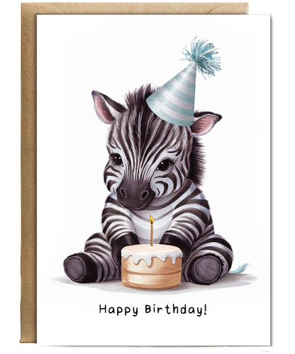 Baby Zebra Birthday Card Adorable Animal Watercolour Illustration
