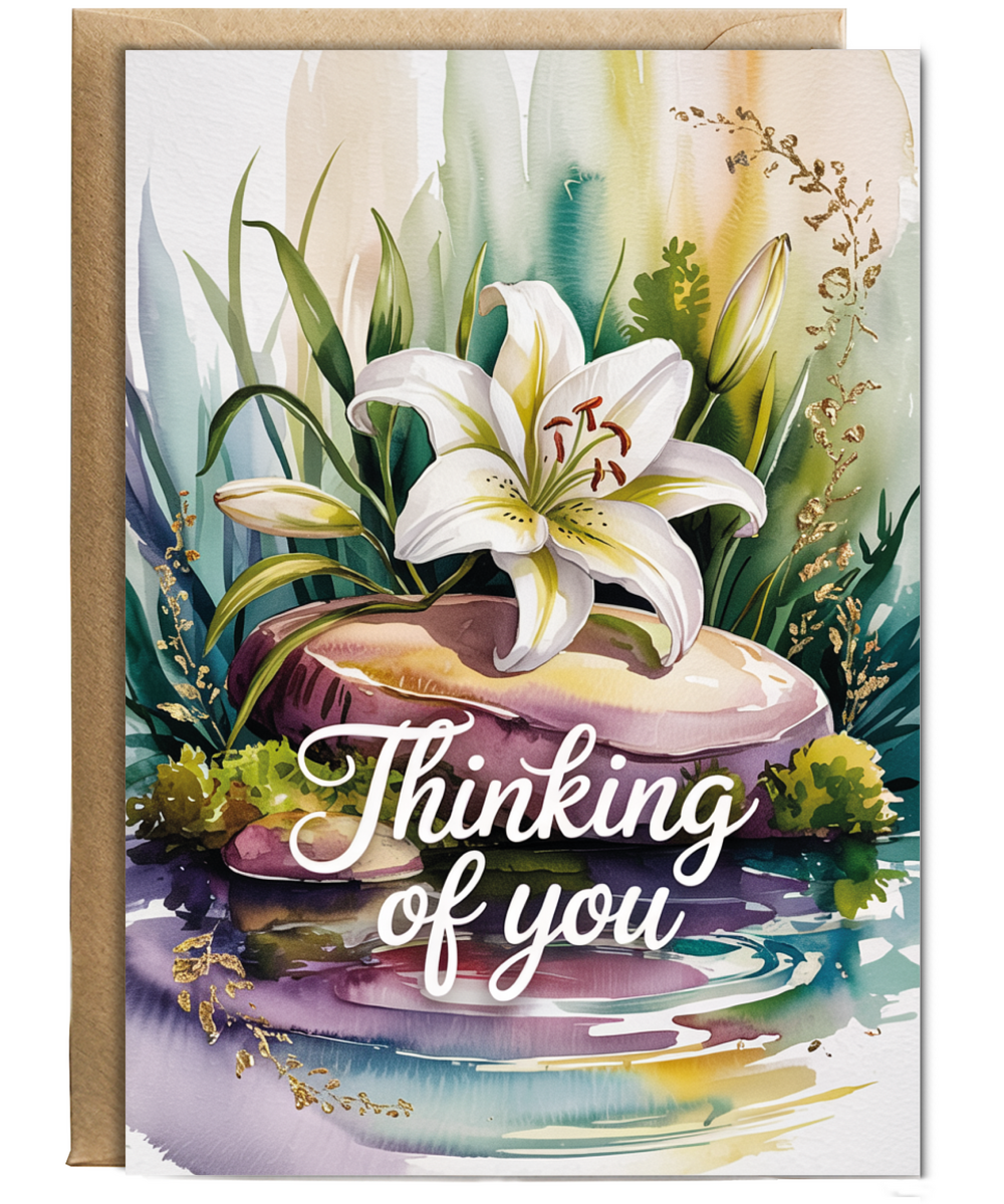 Thinking of You Card with Watercolour Lily for Loved Ones