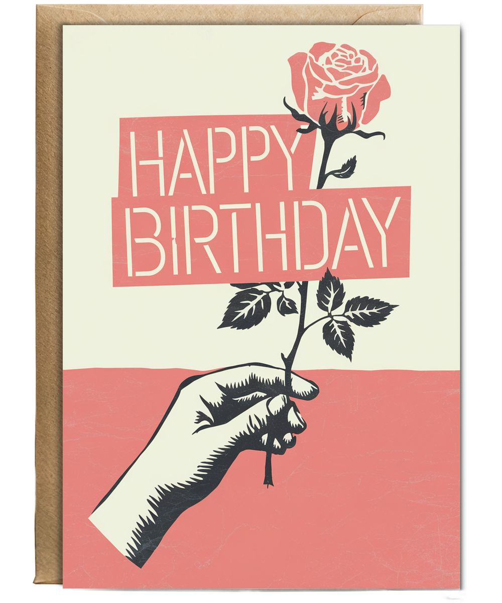 Happy Birthday Card Stencil Rose graffiti