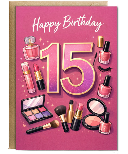 Glam Girl 15th Birthday Card for Makeup Lover Daughter or Niece