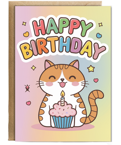 Happy Birthday - Cat with a Cupcake