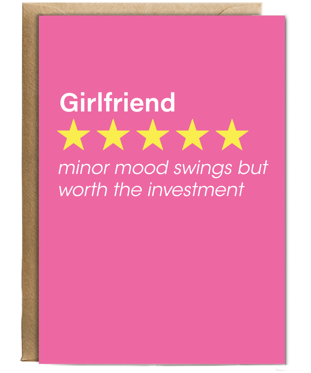 Funny Review Card for Girlfriend Comes With Minor Mood Swings