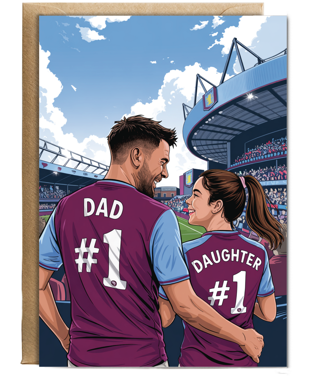football claret and light blue number one dad and daughter