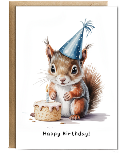 Baby Woodland Squirrel Birthday Card Adorable Animal Watercolour Illustration