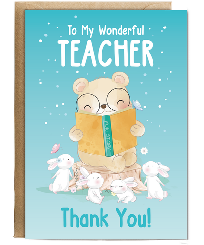 Teacher Thank You Card for Primary School Nursery Teacher Cute Teddy Bear