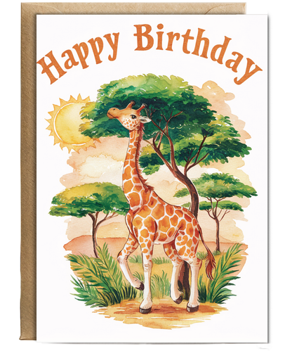 Happy Birthday cute giraffe watercolour