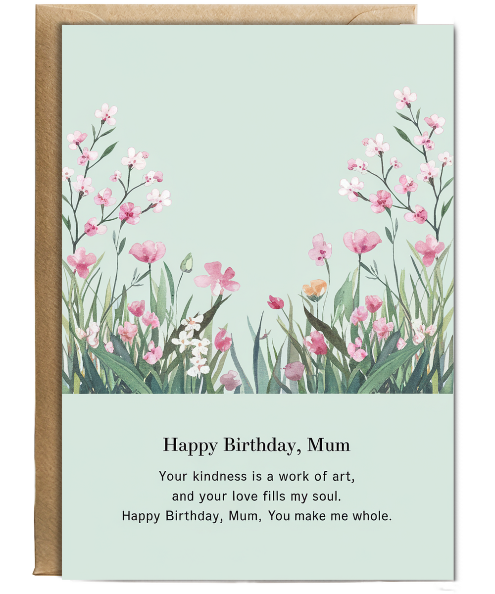 Birthday Card Happy Mum flowers poem