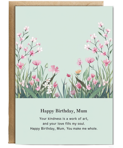 Birthday Card Happy Mum flowers poem