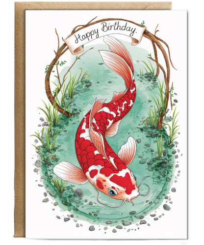 Happy Birthday cute koi watercolour