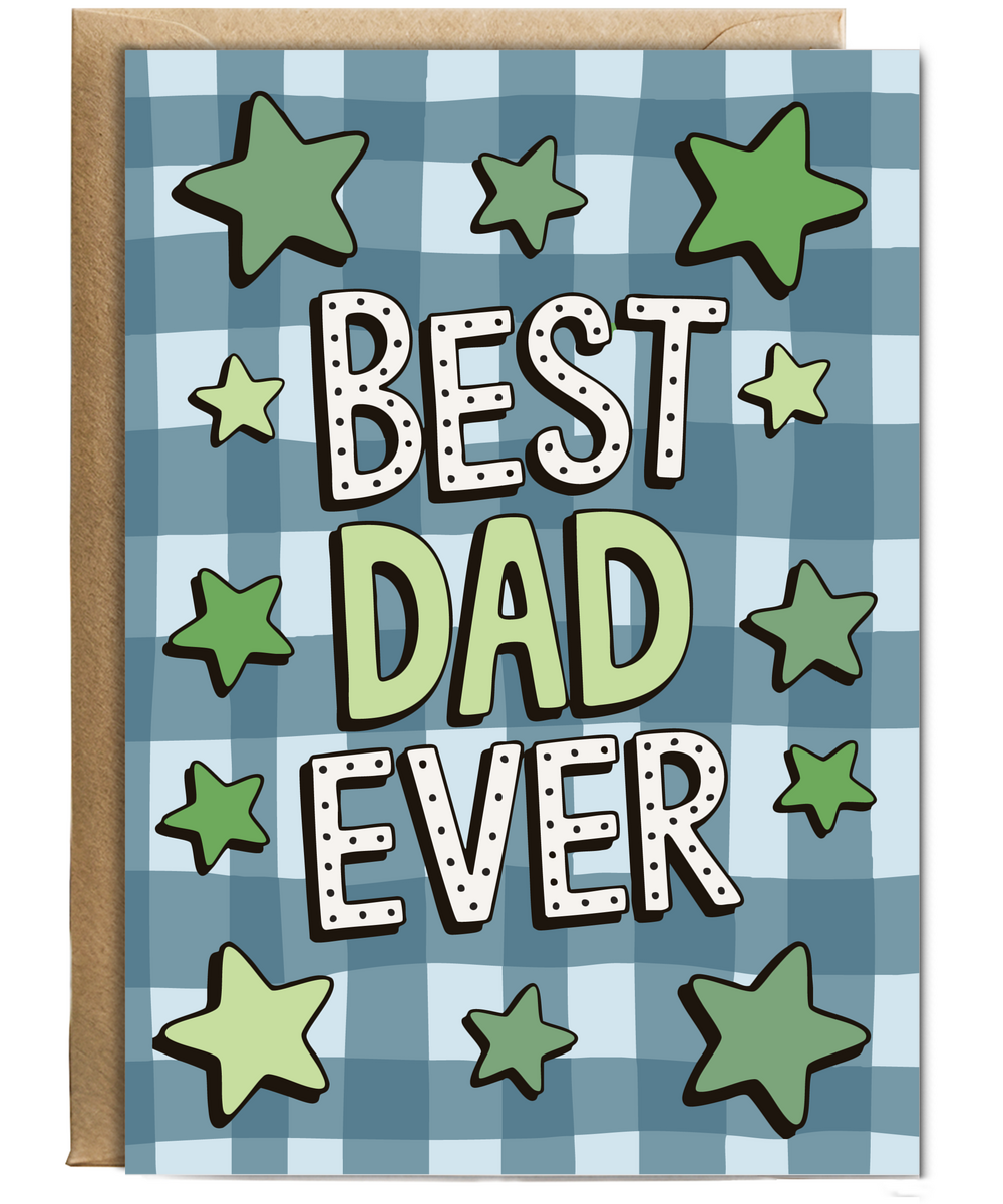 Father's day card best dad ever star checkered pattern