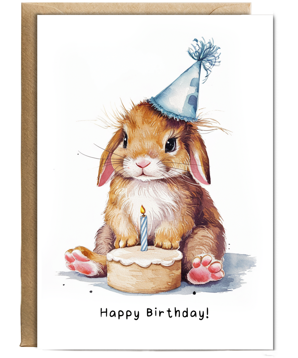 Baby Bunny Birthday Card Adorable Animal Watercolour Illustration