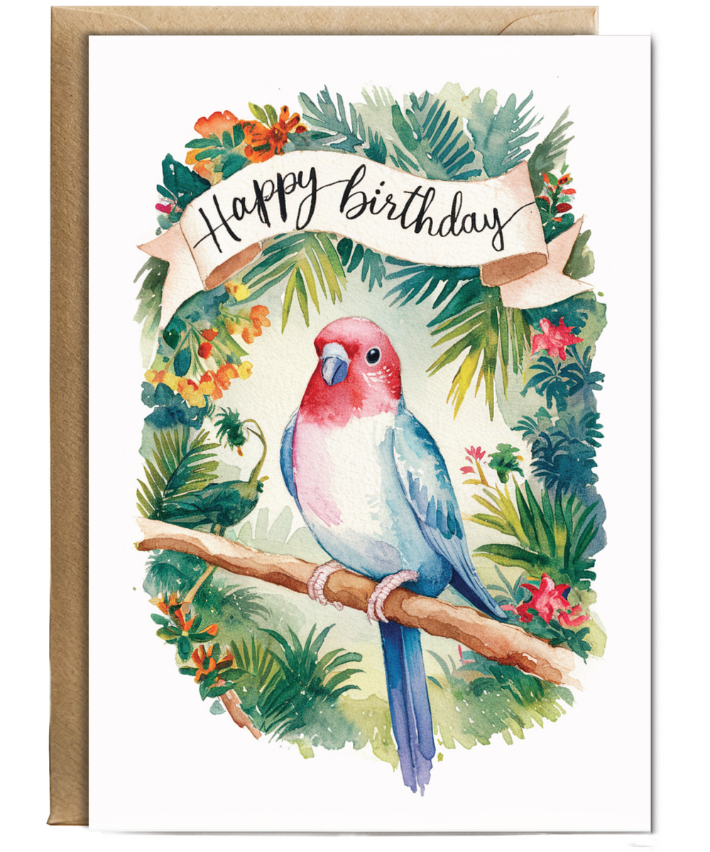 Happy Birthday cute lovebird watercolour