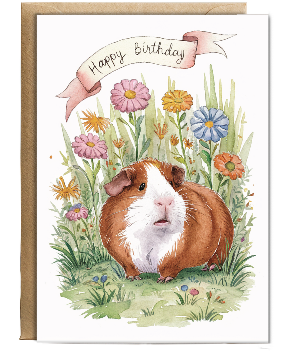 Happy Birthday cute guinea pig watercolour