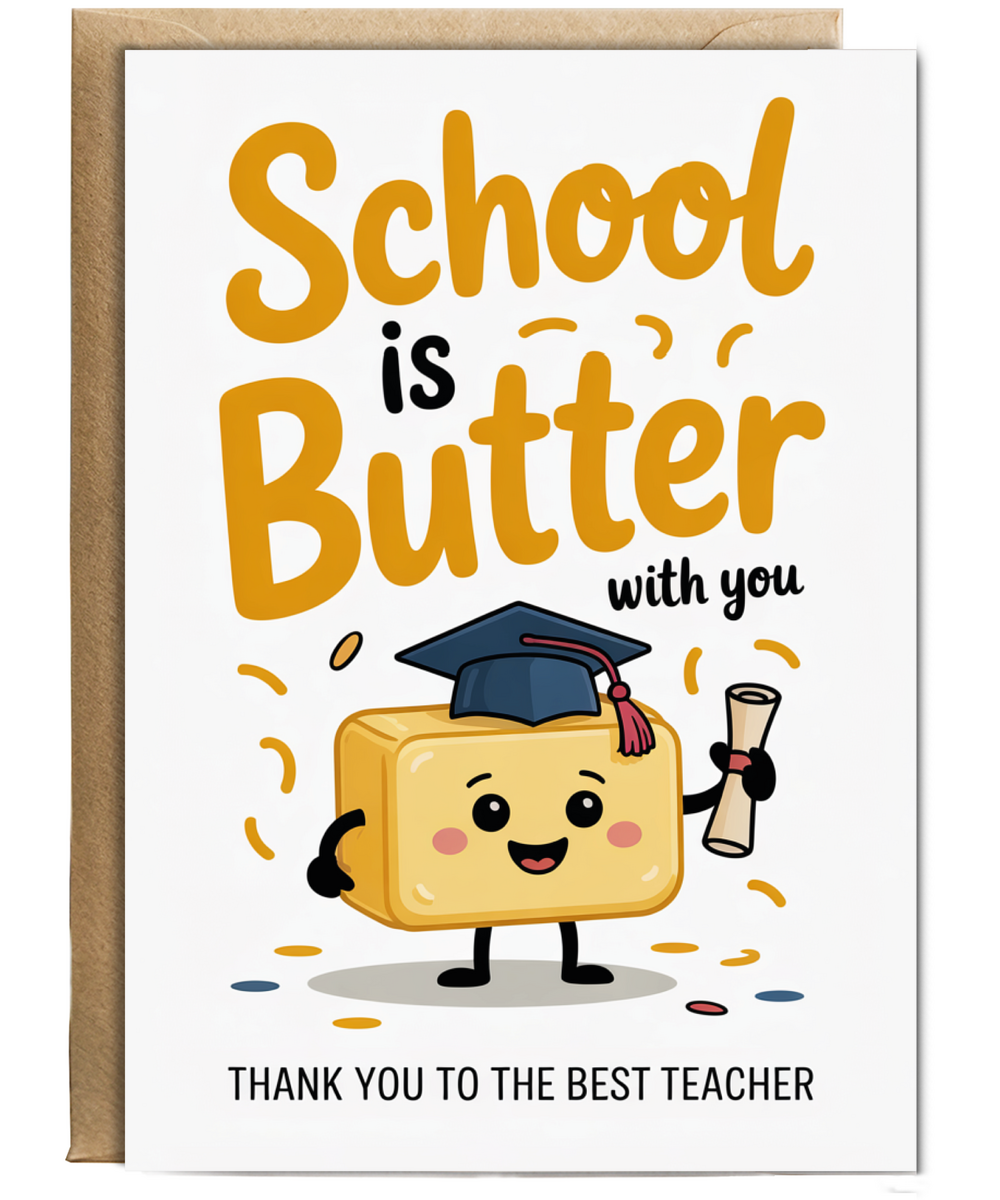 Teacher Thank You Card Funny Pun School is Butter with You