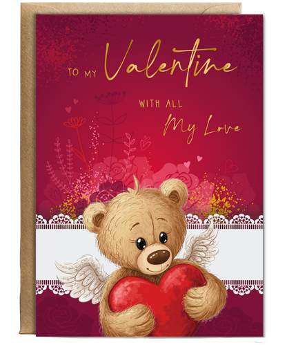 Cute Romantic Valentines Day Card To My Valentine With All My Love Cupid Teddy Bear