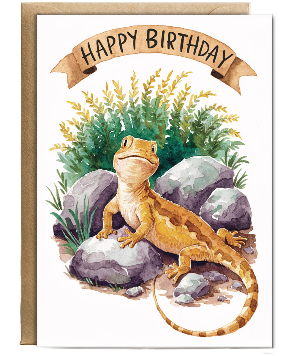 Happy Birthday cute lizard watercolour