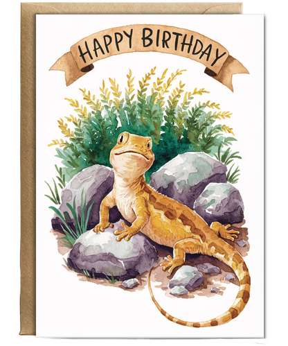 Happy Birthday cute lizard watercolour