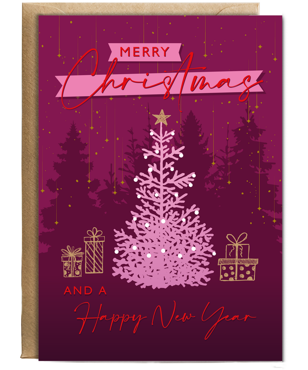 Luxury Style Xmas Card Merry Christmas and a Happy New Year with Falling Gold Stars