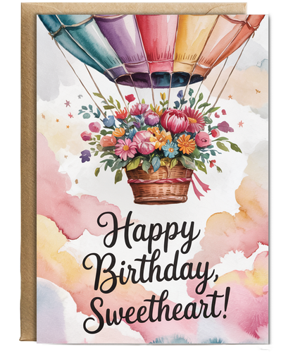 Happy Birthday card sweetheart hot air balloon bouquet