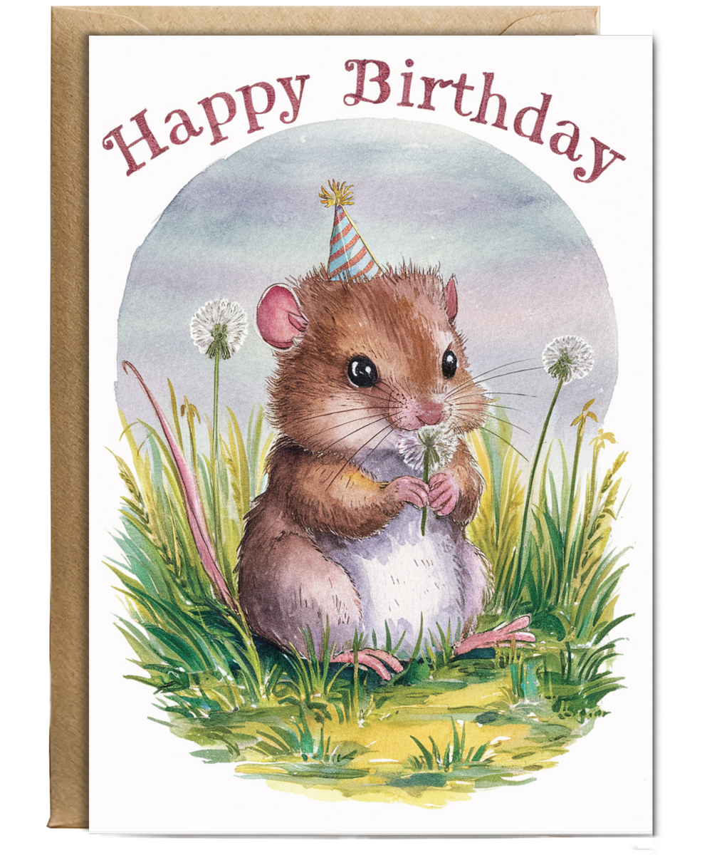 Happy Birthday cute dormouse watercolour