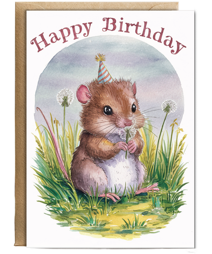 Happy Birthday cute dormouse watercolour
