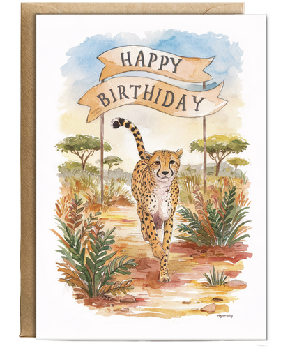 Happy Birthday cute cheetah watercolour
