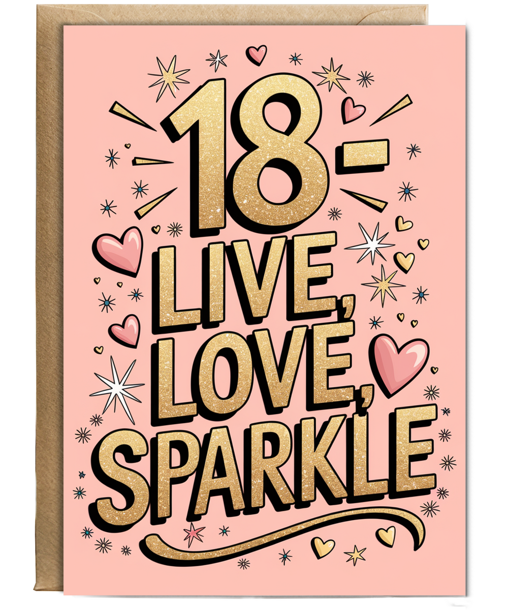 18th Birthday Card Live, Love, Sparkle for girl