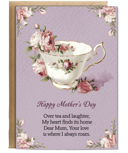 Mothers Day Card Happy Mum Love Tea Traditional poem
