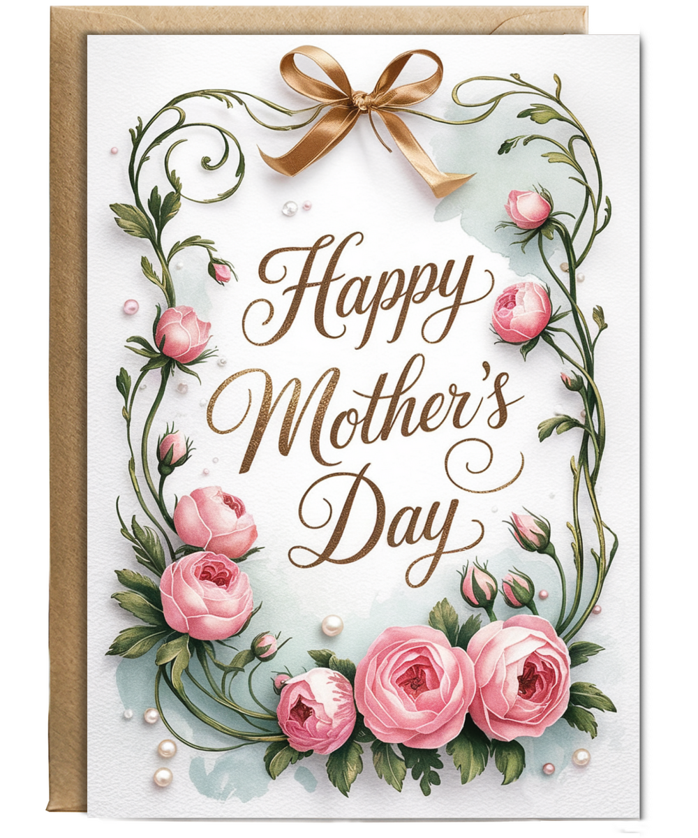 Happy Mothers Day Vintage Flowers and Pearls