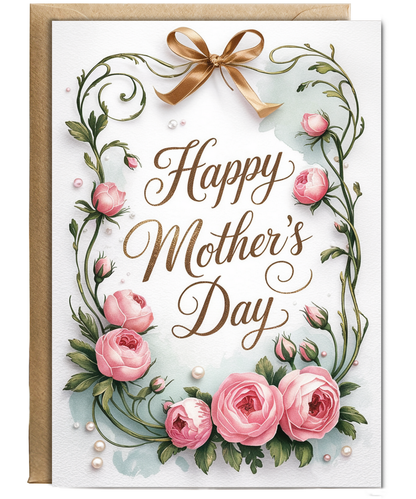 Happy Mothers Day Vintage Flowers and Pearls