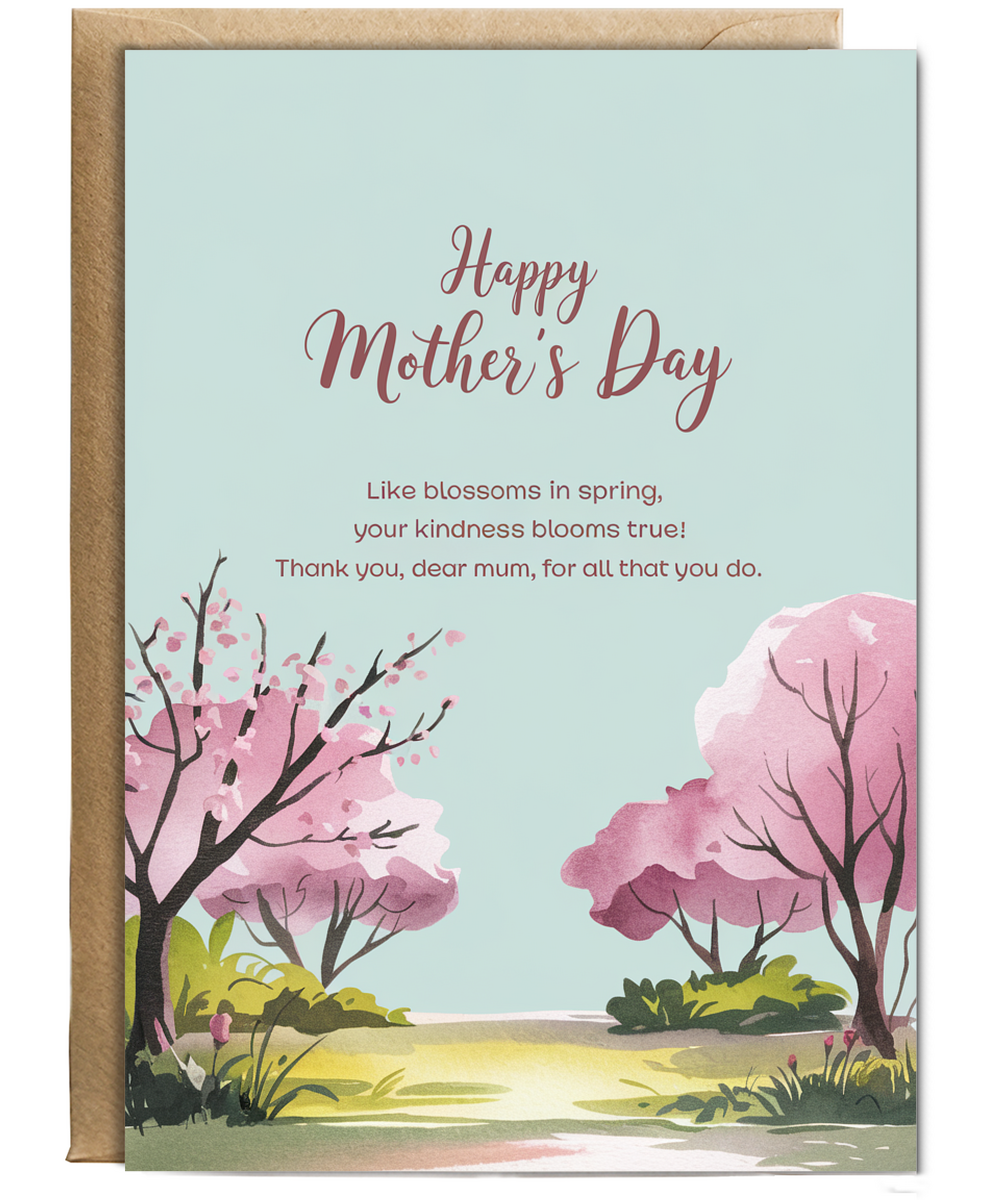 Happy Mother's Day Card Heart Blossoms pink Traditional poem