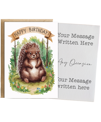 Happy Birthday cute porcupine watercolour