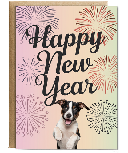 Happy New Year - Puppy with Fireworks