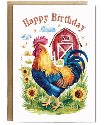 Happy Birthday cute rooster watercolour