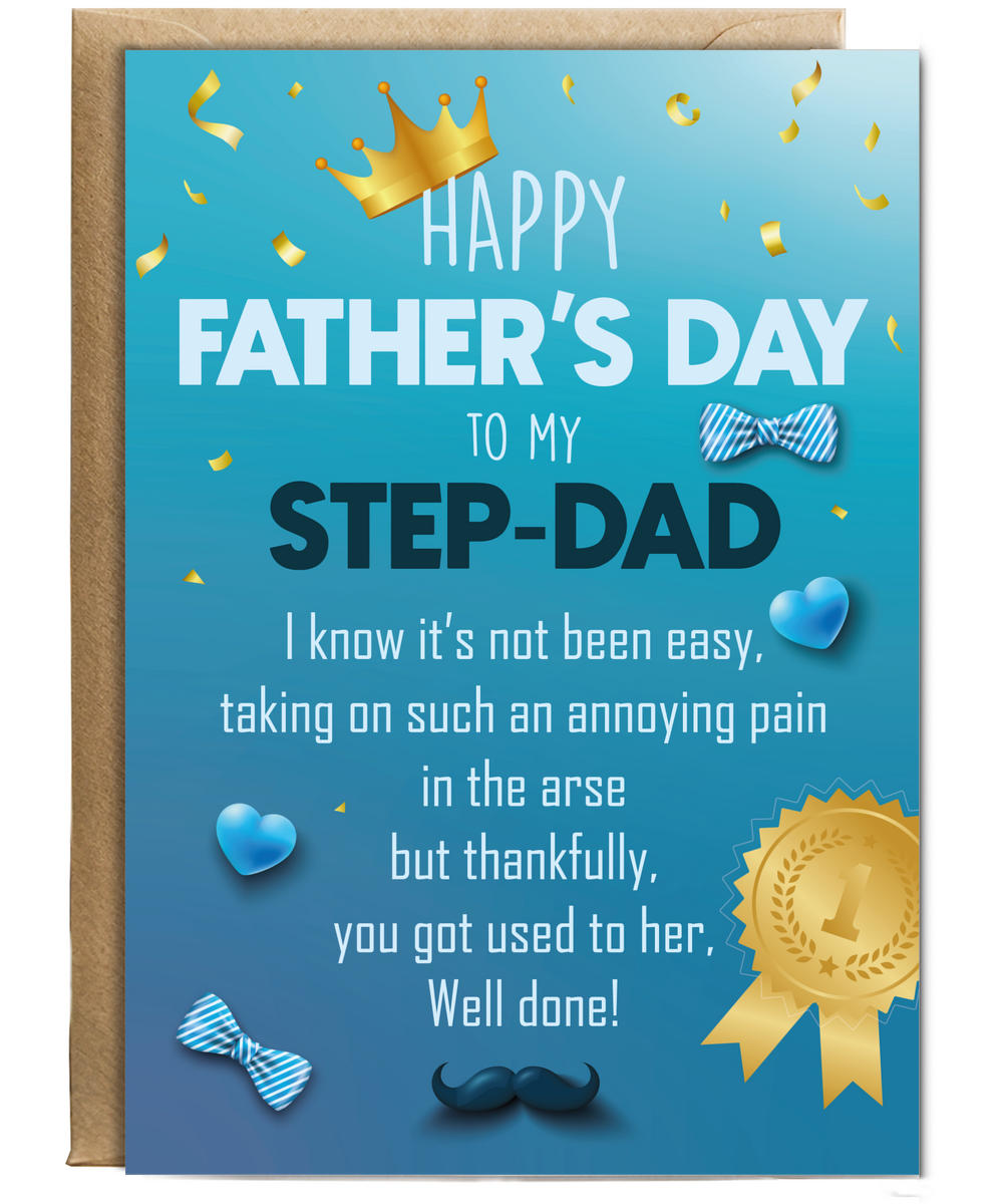 Happy Fathers Day Card to My Step Dad from Son Daughter Hilarious Joke
