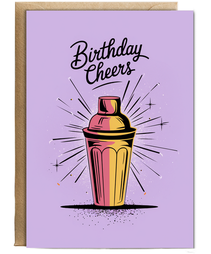 Birthday Cheers card for her cocktail shaker woman