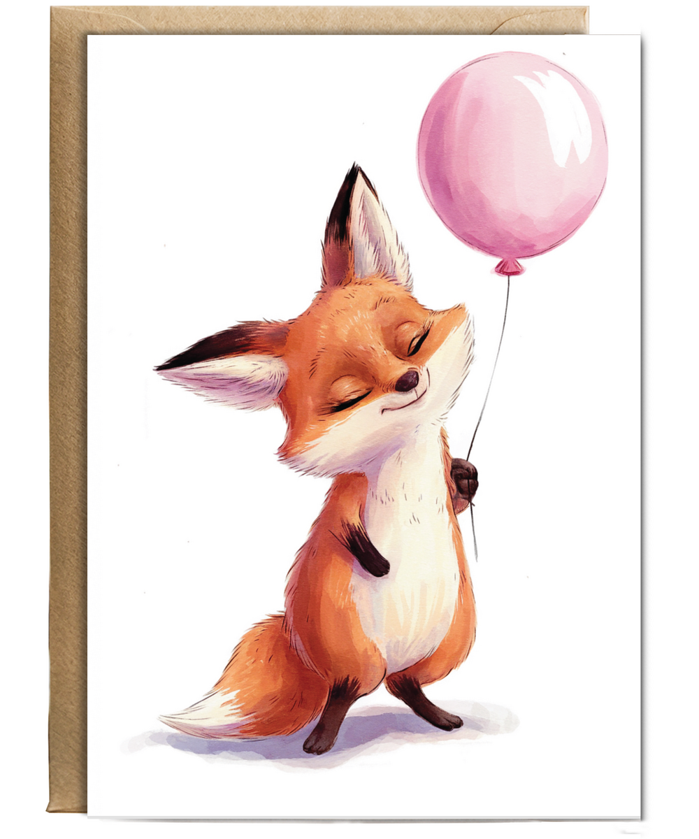 Fox with pink balloon