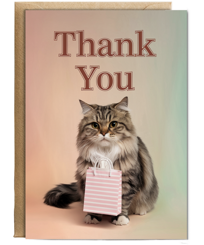 Thank You with Cat with a Gift Bag