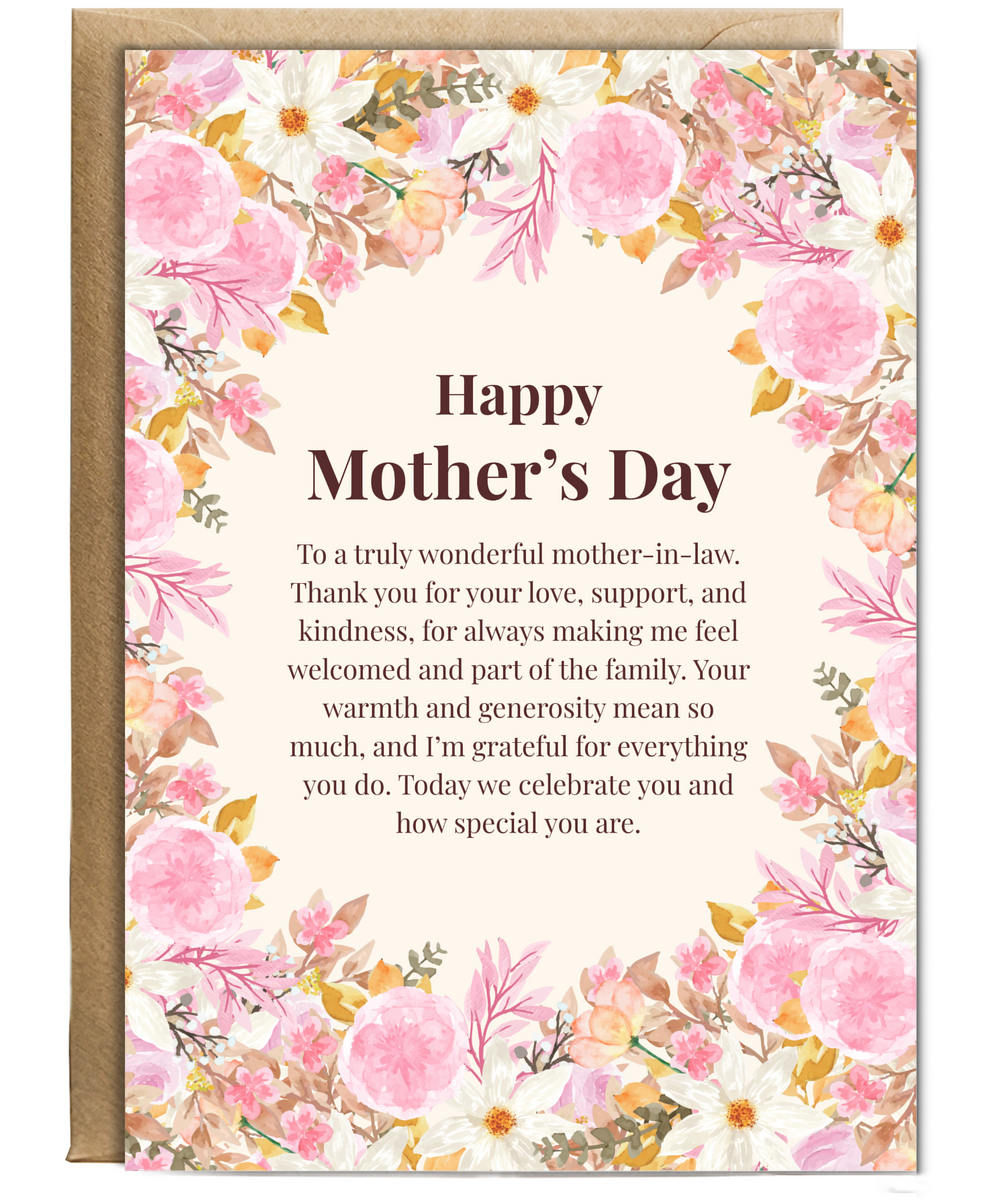 Happy Mother's Day to Mother-in-law floral heartfelt message