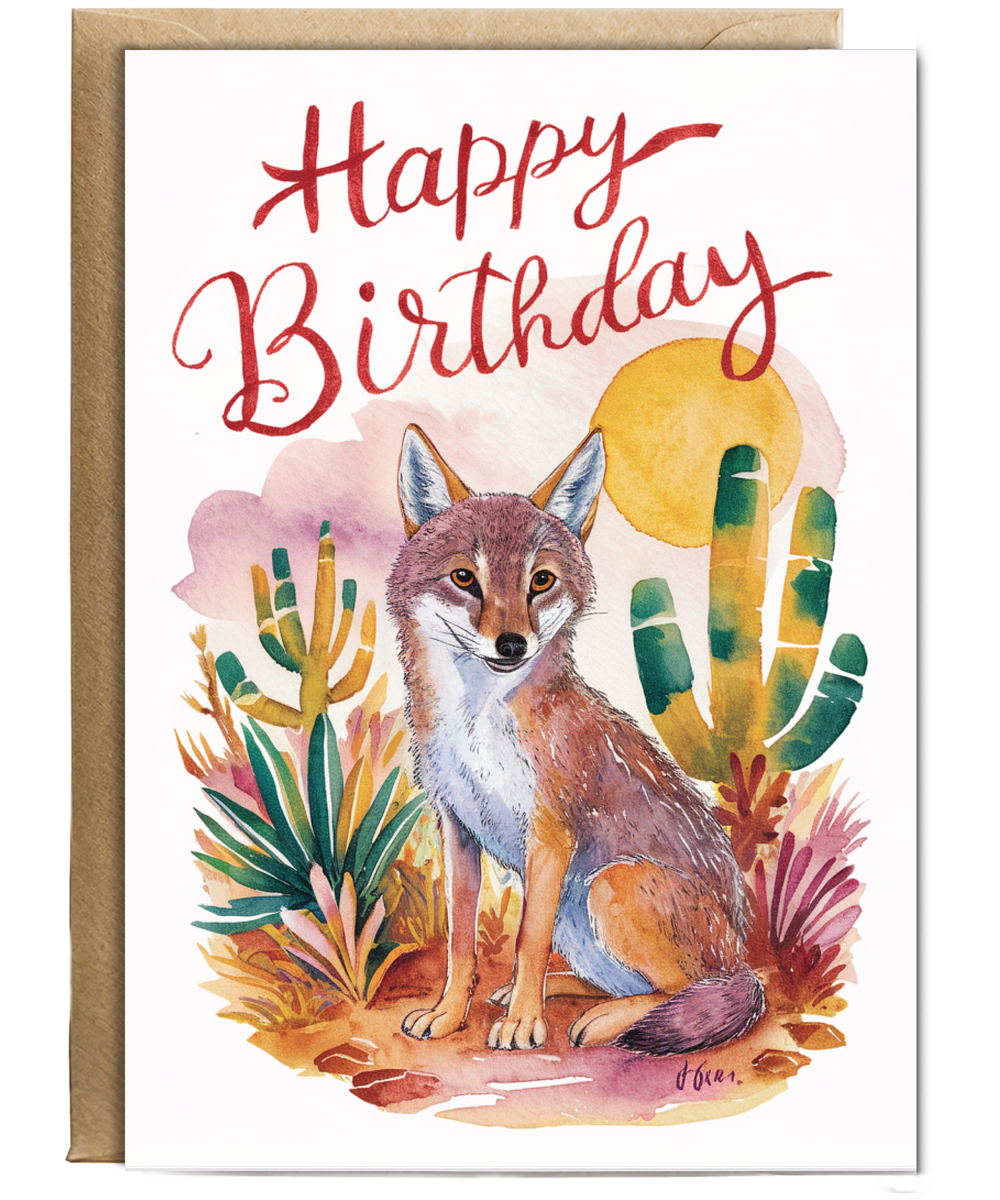 Happy Birthday cute jackal watercolour