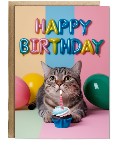 Happy Birthday with Cat with a Cupcake