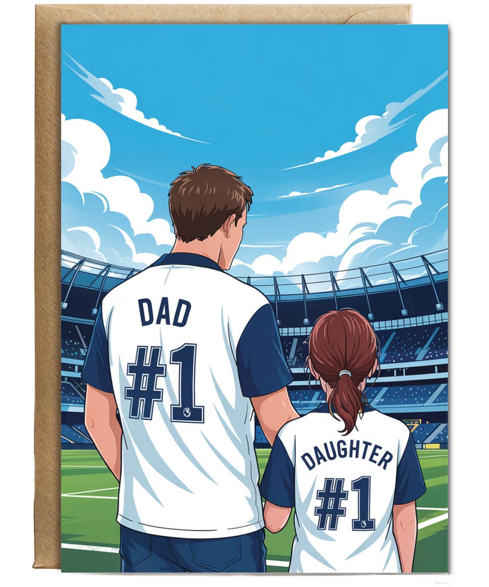 football white and blue number one dad and daughter